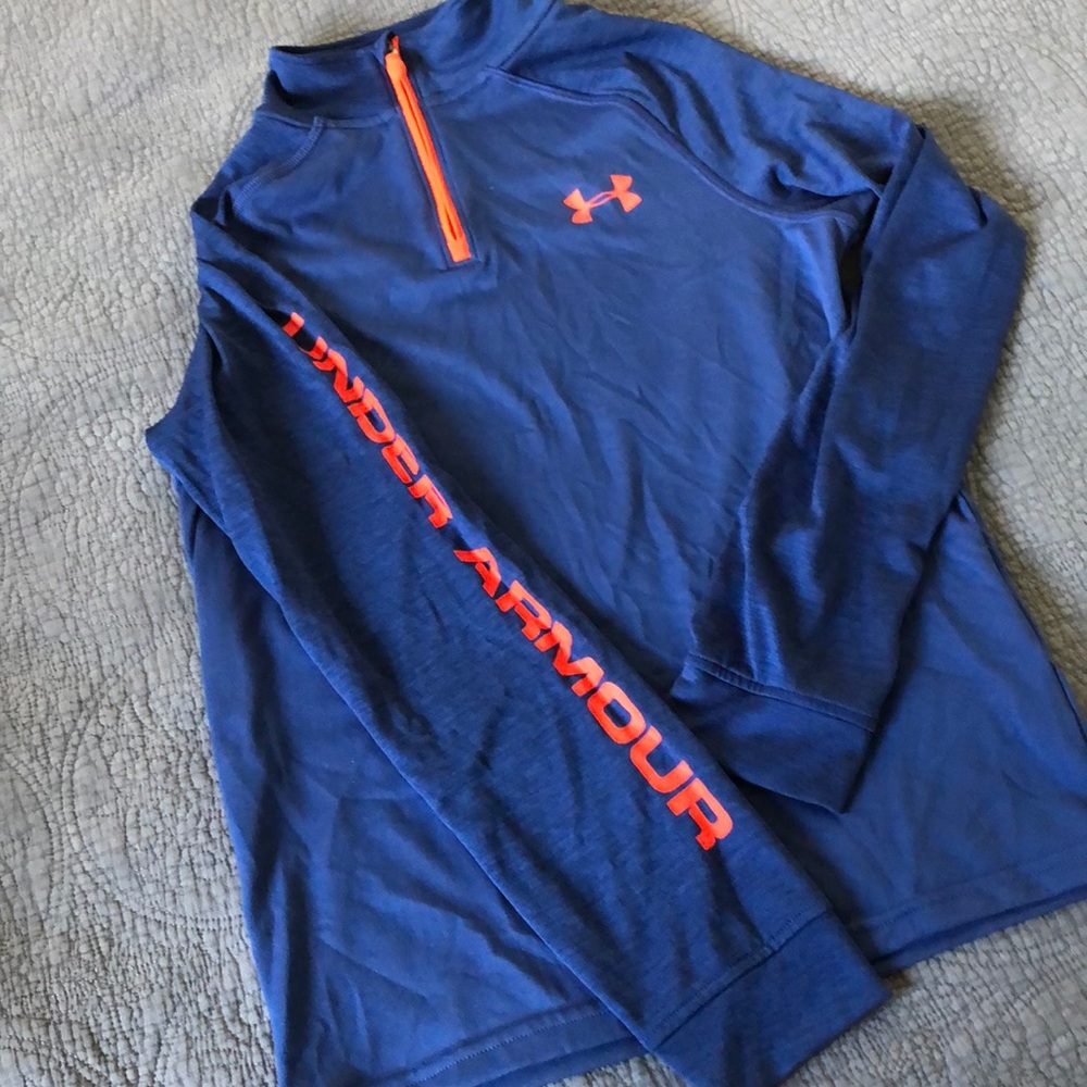 Boy’s blue Under Armor 1/4 zip long sleeve top